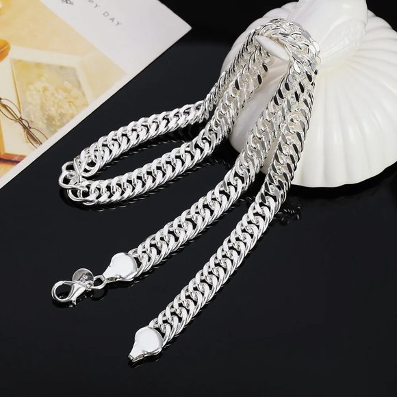Beautiful 20 Inch Cuban Flat Link 10mm Wide, Stamped 925 Solid Sterling Silver! - Picture 4 of 7